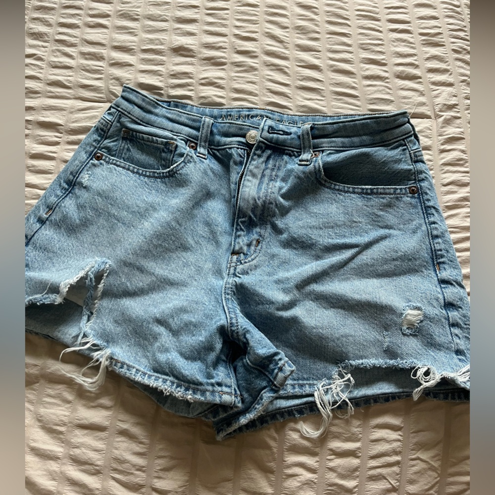 American Eagle Outfitters Blue Jean Shorts Distressed High-Waisted